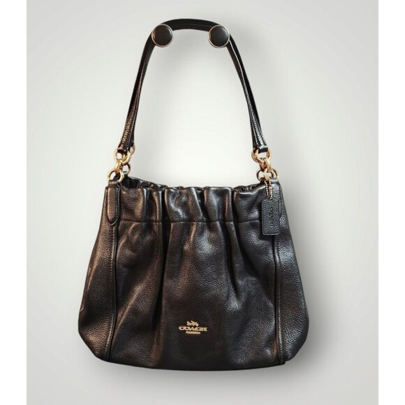 Coach MAYA Black Pebble Leather Shoulder Bag C1454